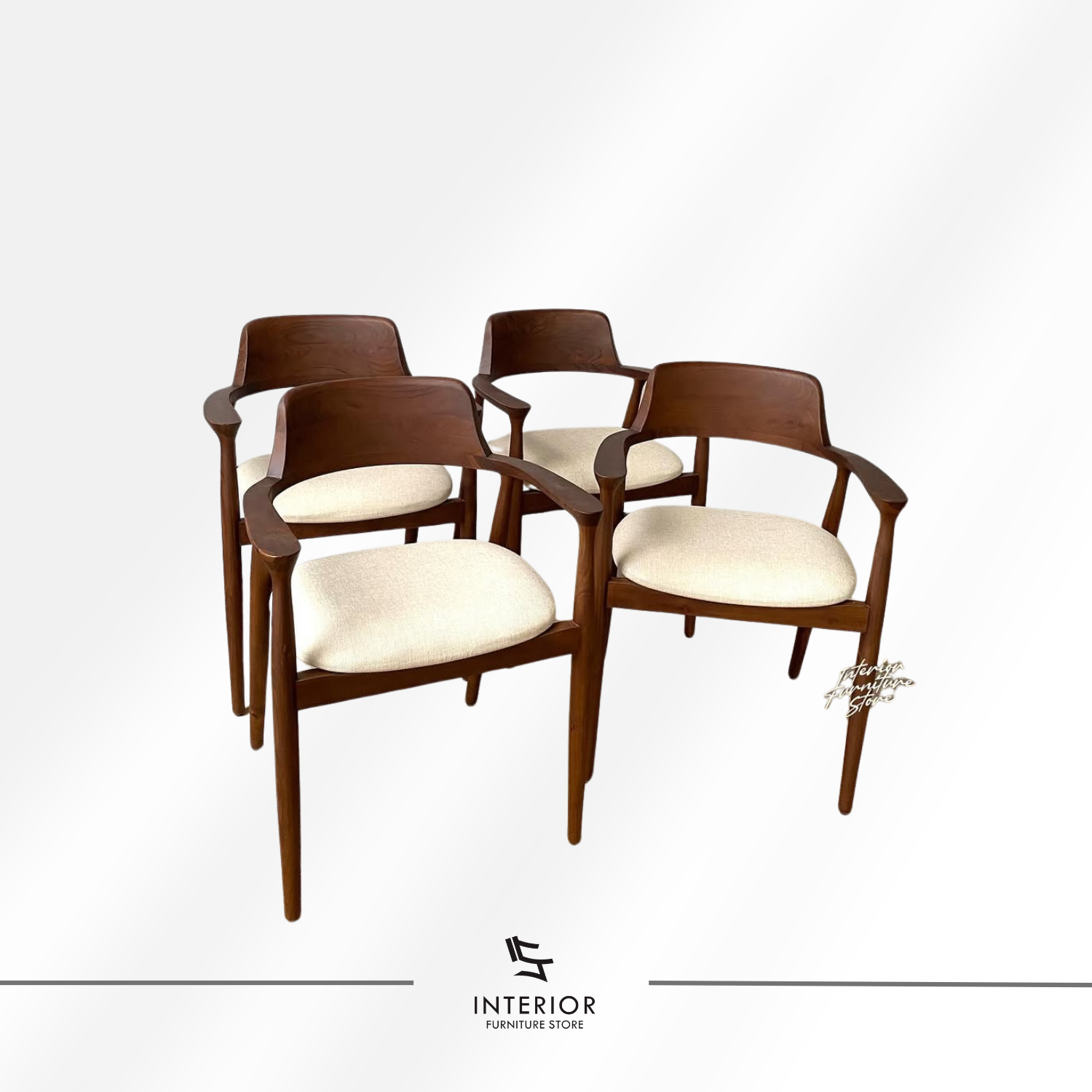 Hiroshima solid wood dining table set with four cushioned dining chairs