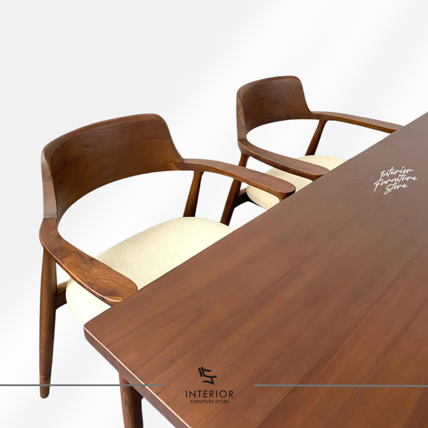 Hiroshima solid wood dining table set with four cushioned dining chairs