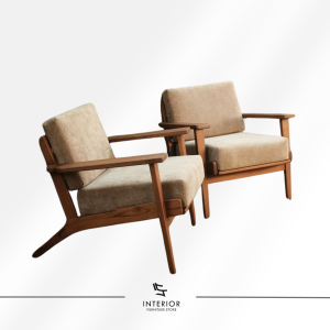 Javas mid century modern wooden lounge chair with upholstered cushions