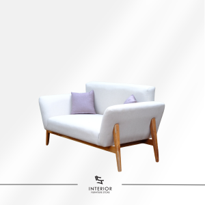 Magani modern lounge sofa with curved upholstery and wooden legs