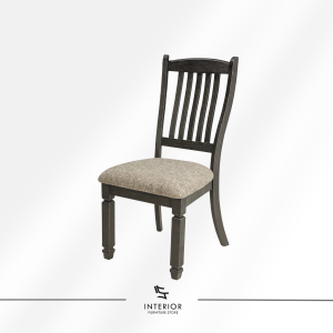 Mona upholstered dining chair with slatted wooden backrest and cushioned seat