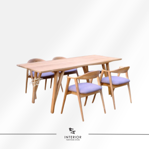 Nayaka wooden dining set with solid wood table and upholstered dining chairs