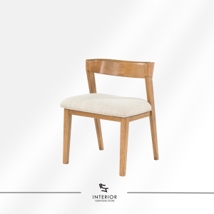 Prada minimalist wooden dining chair with cushioned seat and curved backrest