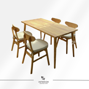 Ropan solid wood dining table set with four matching dining chairs