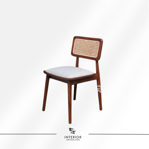 Ropan Retro cane dining chair with woven rattan backrest and cushioned seat