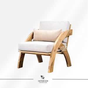 Sedan wooden lounge chair with upholstered cushions and solid wood frame
