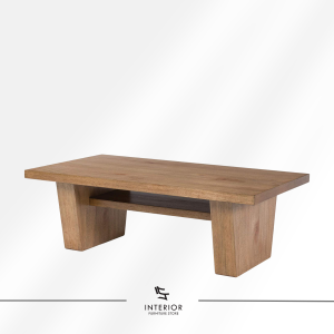 Warih minimalist coffee table with rectangular tabletop and geometric base design