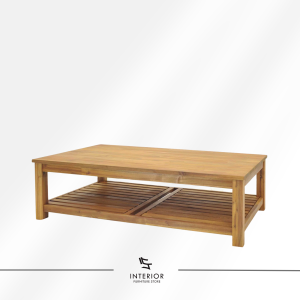 Arata modern wooden coffee table with open shelf made from solid wood