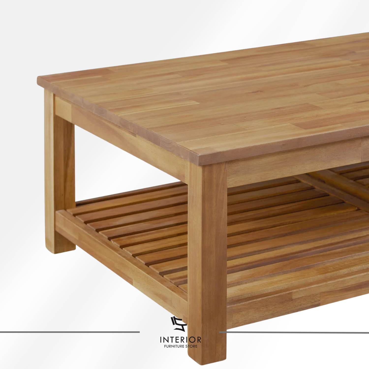 Arata modern wooden coffee table with open shelf made from solid wood