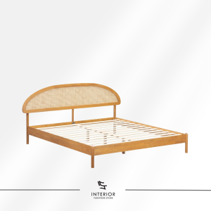 Arsanta modern cane bed frame with curved woven rattan headboard