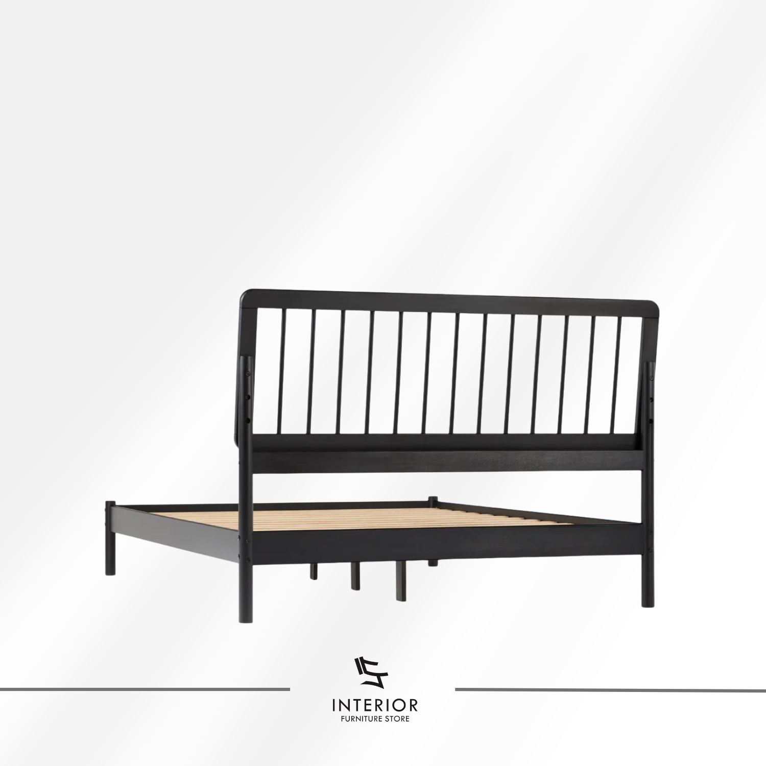 Arvano modern black wooden bed frame with vertical slatted headboard