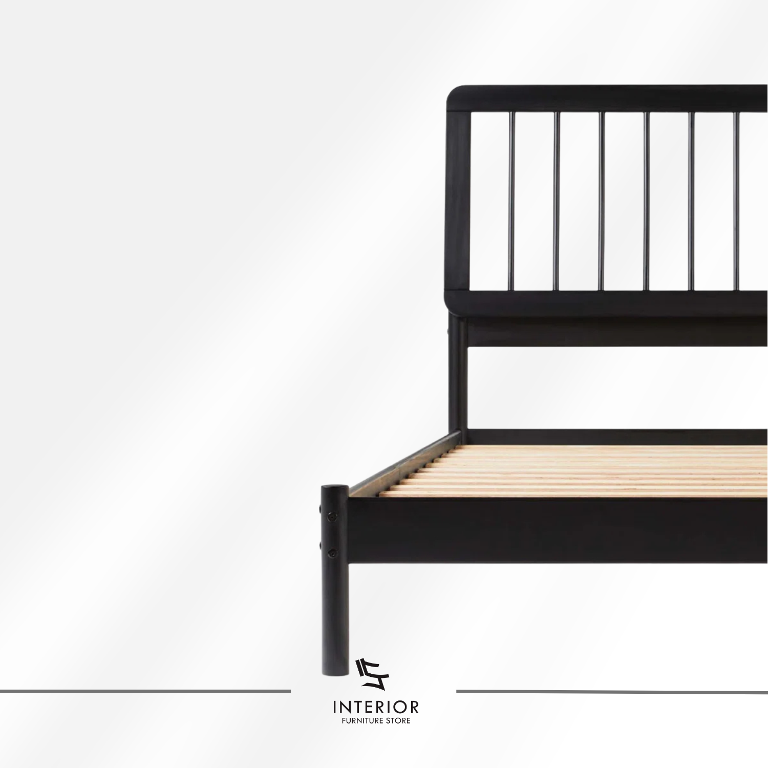 Arvano modern black wooden bed frame with vertical slatted headboard