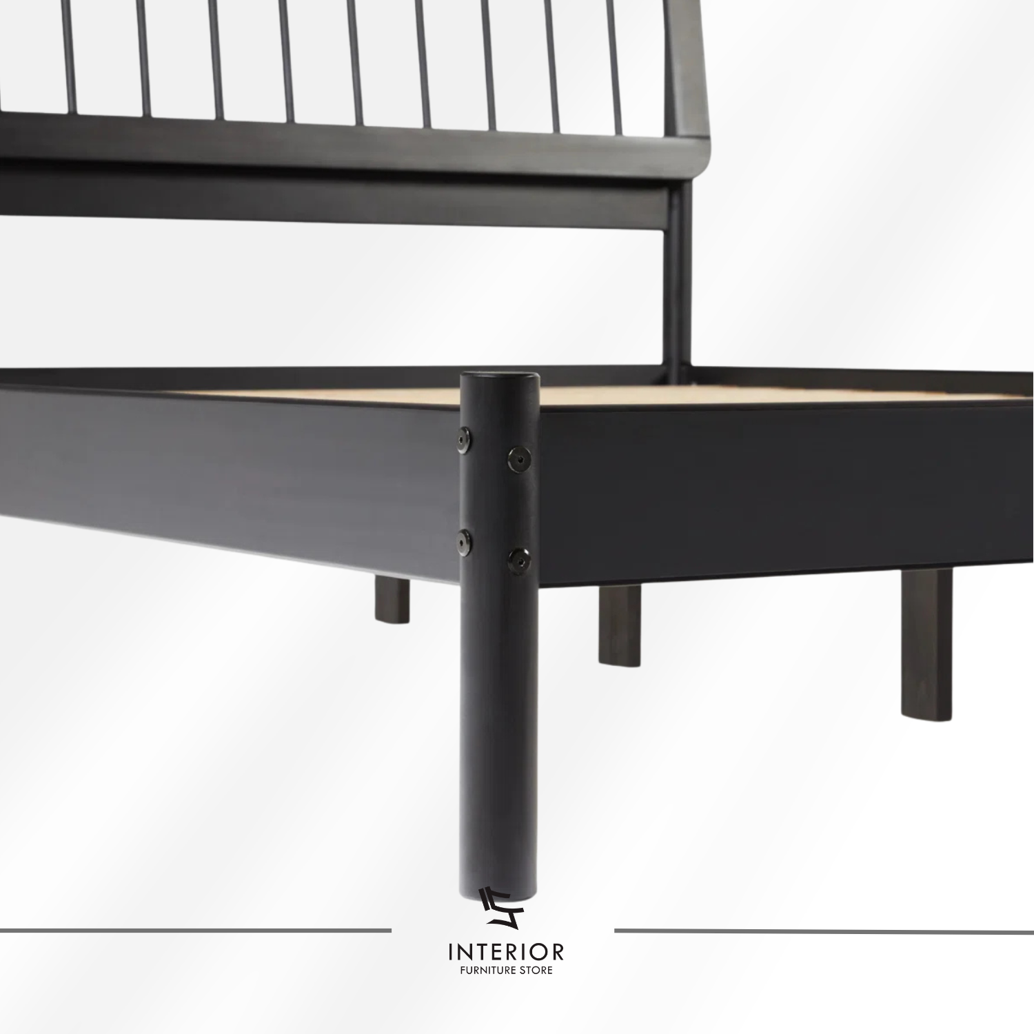 Arvano modern black wooden bed frame with vertical slatted headboard