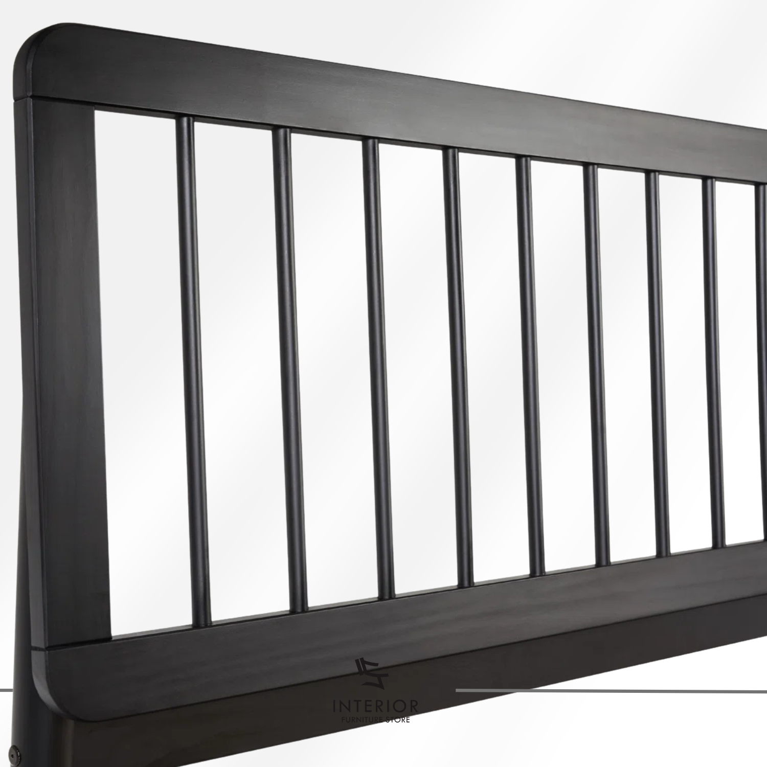 Arvano modern black wooden bed frame with vertical slatted headboard