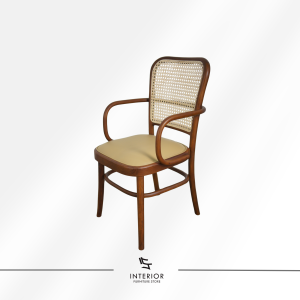 Calvin modern cane armchair with upholstered seat and woven rattan backrest