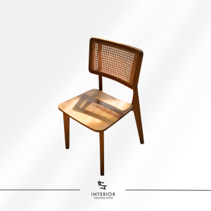 Canna modern cane dining chair with woven rattan backrest and solid wood frame