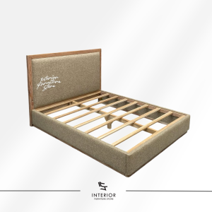 Cempaka modern upholstered bed frame with padded headboard and solid wood frame