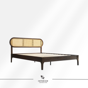 Dirgana modern rattan bed frame with rounded woven cane headboard
