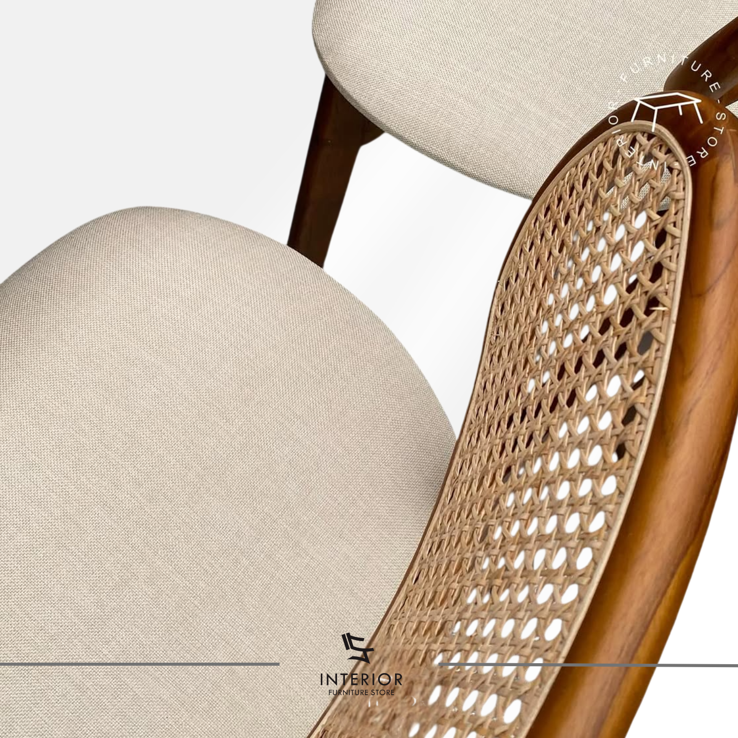 Kacang cane dining set with solid wood table and woven cane dining chairs