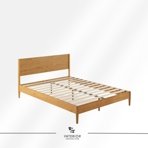 Kaindra modern wooden bed frame with solid wood construction and minimalist headboard