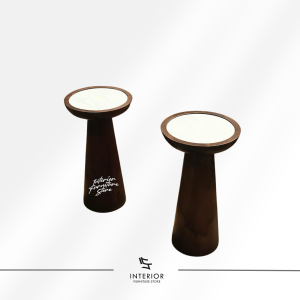 Kivandra marble side table with natural marble top and solid wood pedestal base