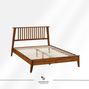 Kusanta modern wooden bed frame with slatted headboard in solid wood
