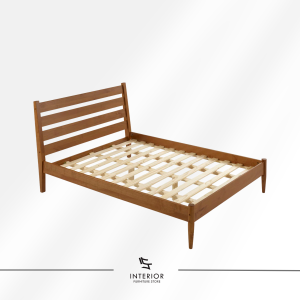 Mahadipa modern wooden bed frame with slatted headboard and solid wood construction