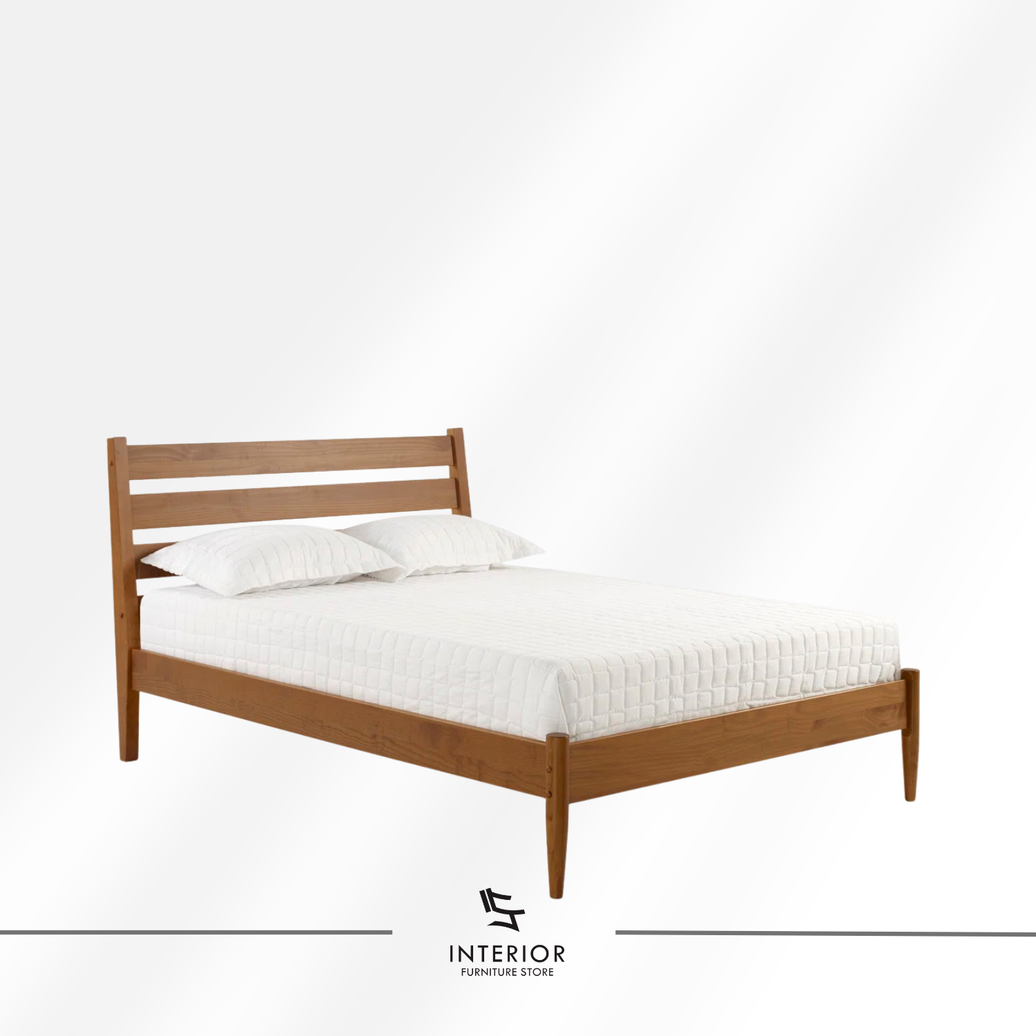 Mahadipa modern wooden bed frame with slatted headboard and solid wood construction