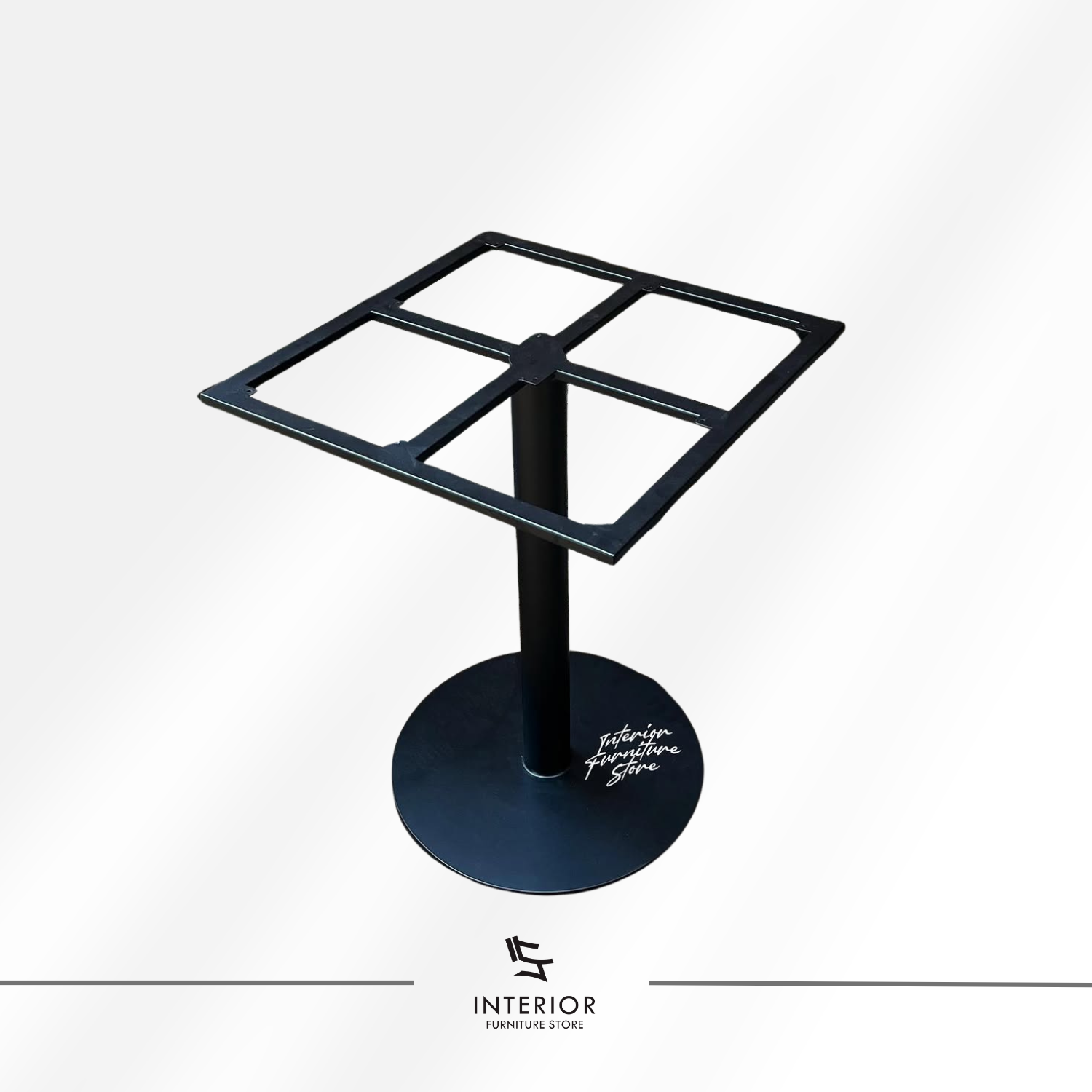 Mohini square outdoor table with solid teak slatted top and black metal pedestal base