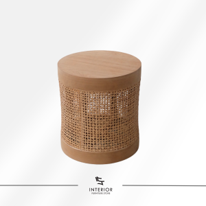 Naraya rattan wooden side table with natural cane weave and solid wood top