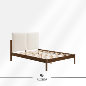 Nawasari upholstered wood bed with split fabric headboard and solid wood frame