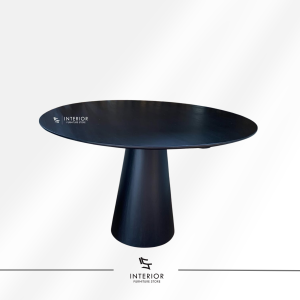 Padmanata round pedestal dining table crafted from solid wood with a black finish