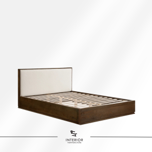 Ranaya wooden upholstered bed frame with padded fabric headboard and solid wood base