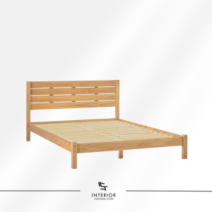 Ratnaka modern wooden bed frame with horizontal slatted headboard