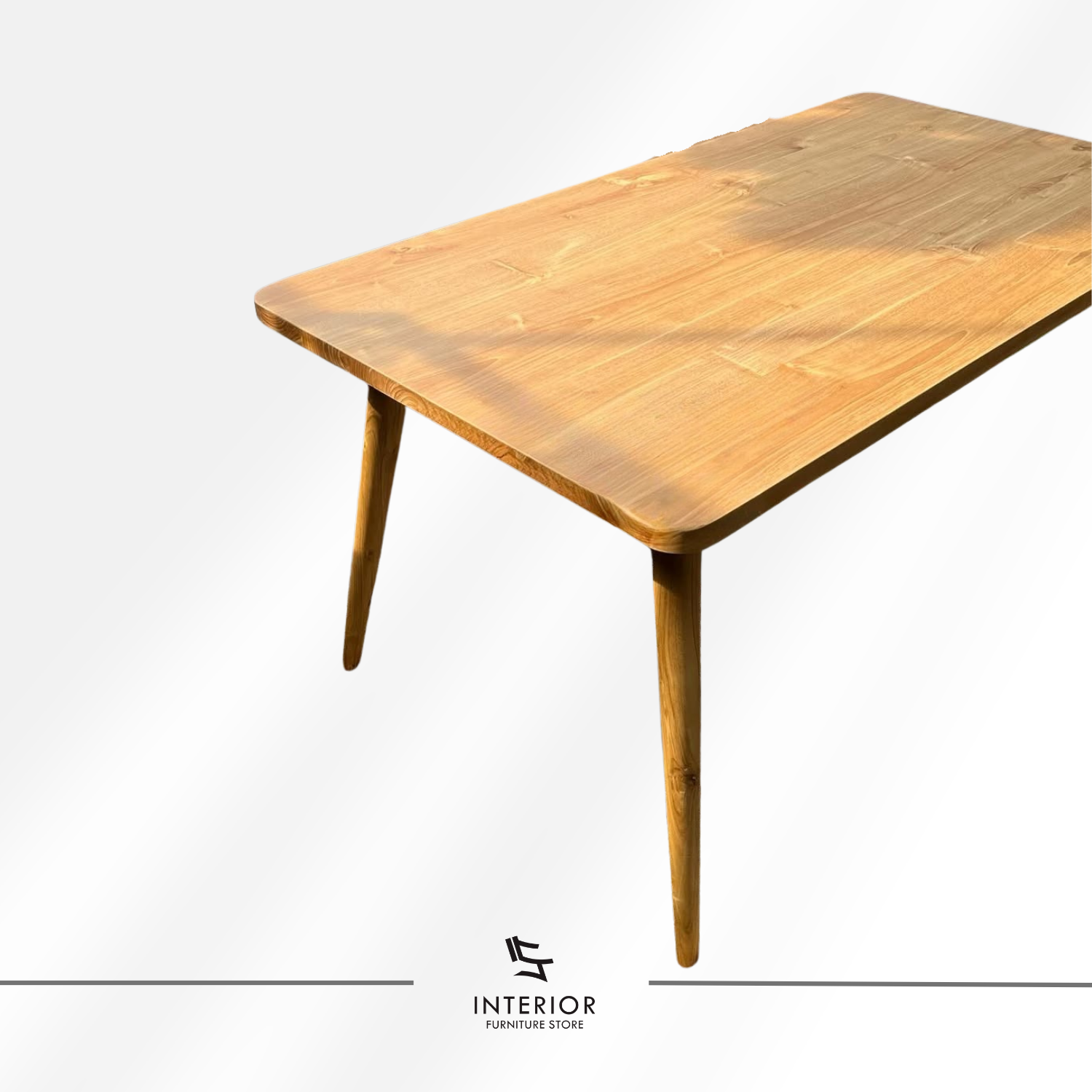 Sanggara wooden dining table with rectangular top and rounded corners
