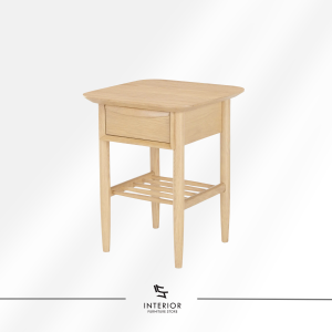 Wiraksa side table with drawer made from solid wood with open lower shelf