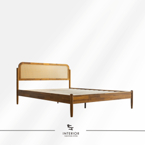 Adira cane headboard bed with natural wooden frame and woven cane panel