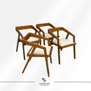 Danarsa modern wooden dining armchair with upholstered seat and geometric solid wood frame