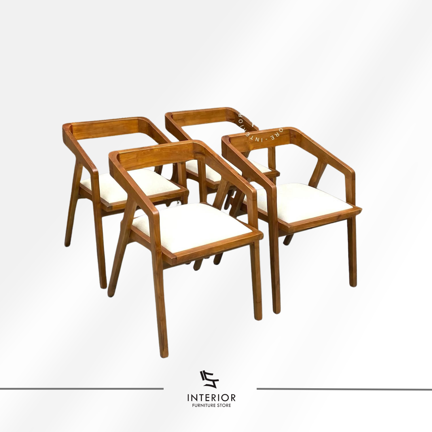 Danarsa modern wooden dining armchair with upholstered seat and geometric solid wood frame