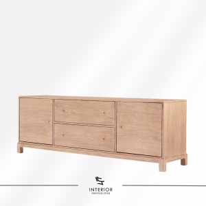 Elvara wooden sideboard with drawers, two side cabinets, and interior shelves