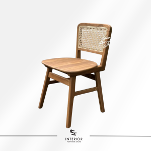 Lakshita wooden cane dining chair with solid wood frame and woven rattan backrest