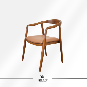 Selly modern wooden dining armchair with upholstered seat and curved solid wood frame