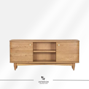 Wismara wooden sideboard with two storage cabinets and open center shelves