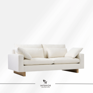 Avelia modern fabric sofa with soft layered cushions and wooden base