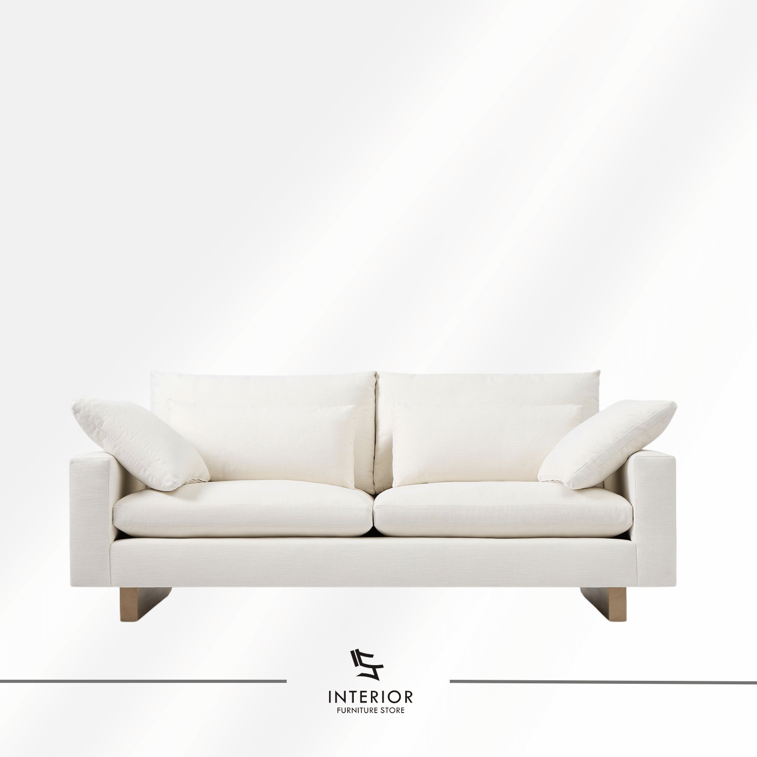 Avelia modern fabric sofa with soft layered cushions and wooden base