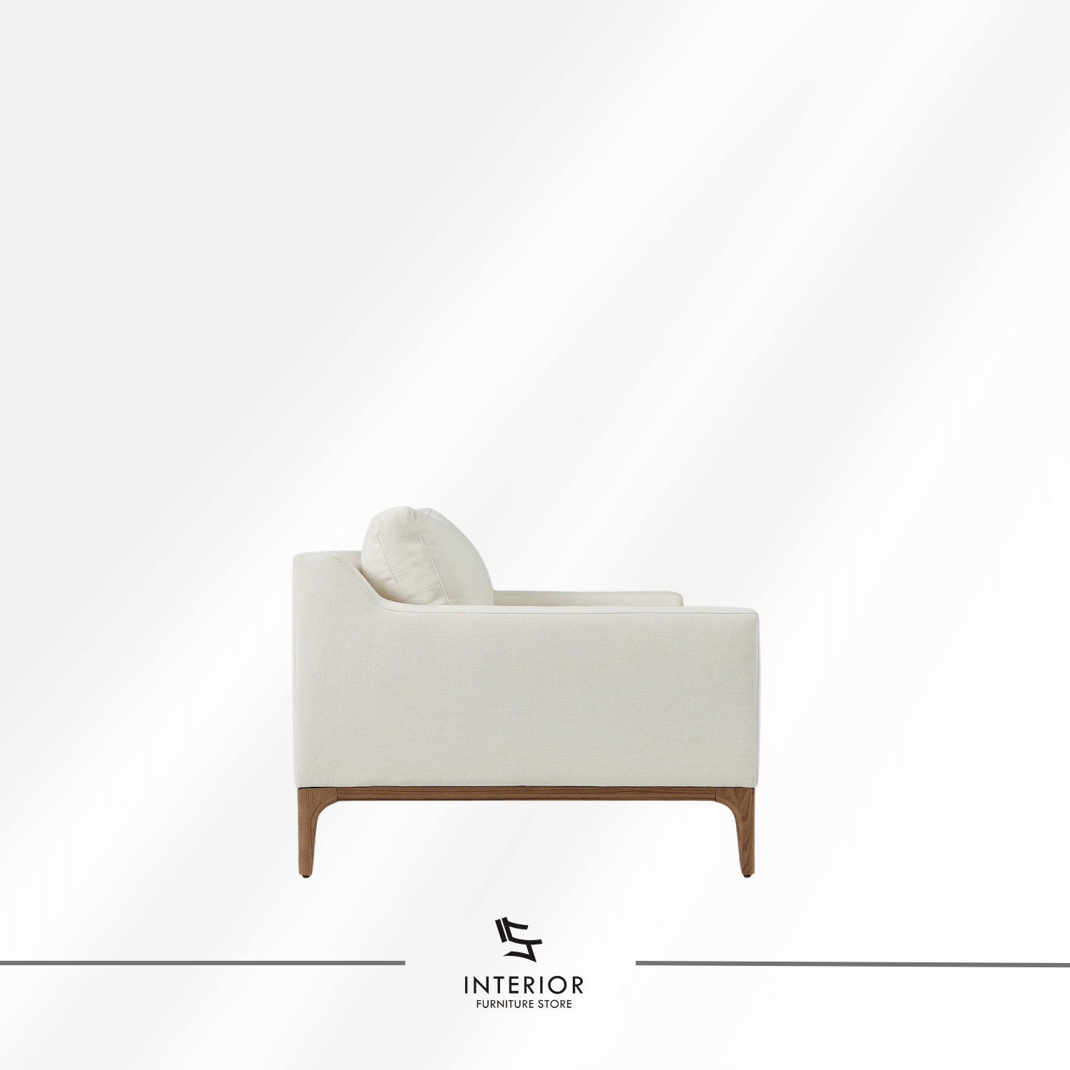 Calira modern upholstered sofa with soft cushions and natural wooden base