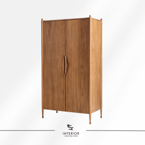 Kayden wooden wardrobe with shelves, hanging rail, and two wooden doors