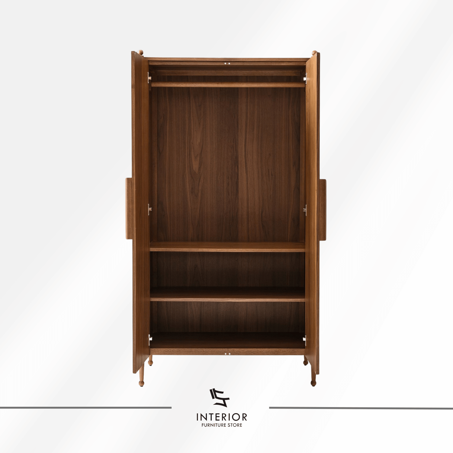 Kayden wooden wardrobe with shelves, hanging rail, and two wooden doors
