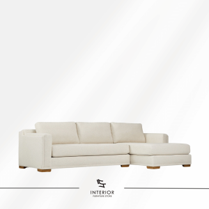 Lunel sectional sofa with chaise, soft cushions, and wooden feet