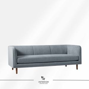 Nuvira minimalist fabric sofa with curved armrests and slim wooden legs